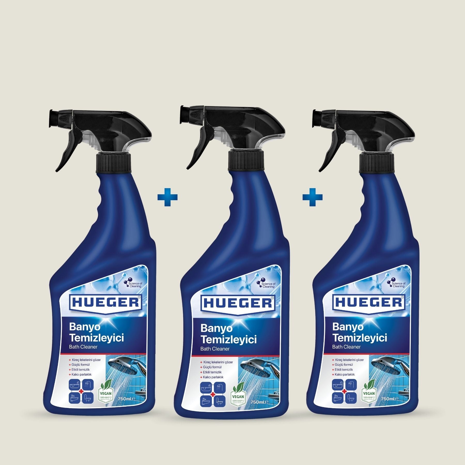 Ultra Güçlü Banyo Temizleyici ve Kireç Çözücü Sprey 3'lü Set - Hueger