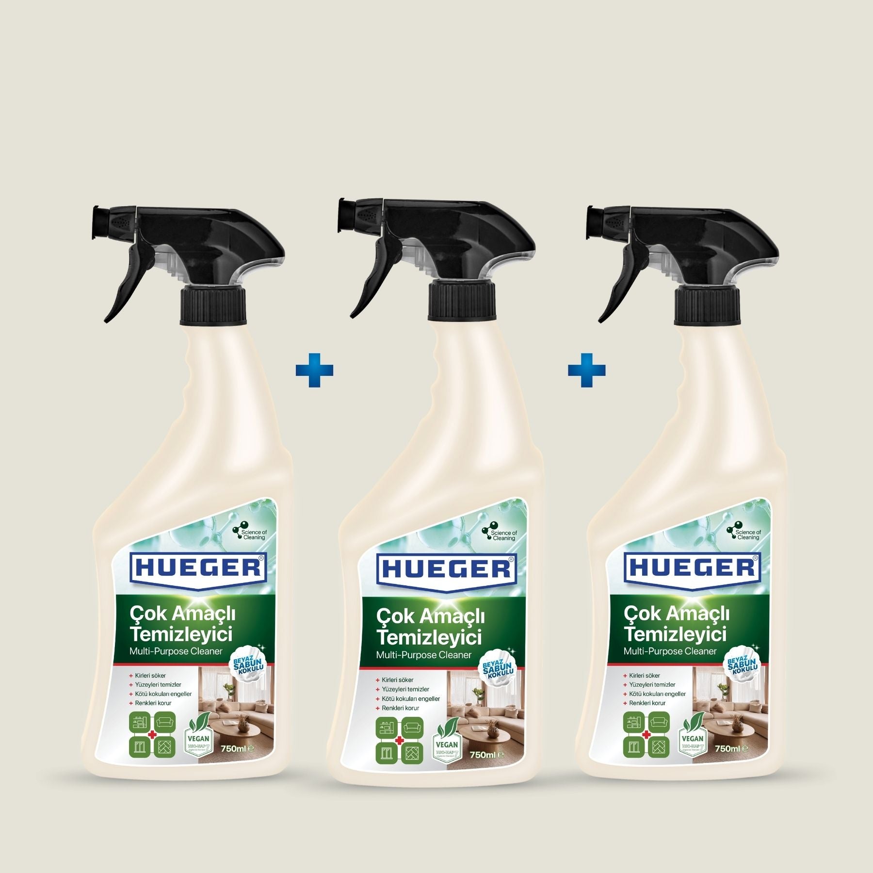 Çok Amaçlı Genel Temizleyici Beyaz Sabun Kokulu Sprey 3'lü Set - Hueger