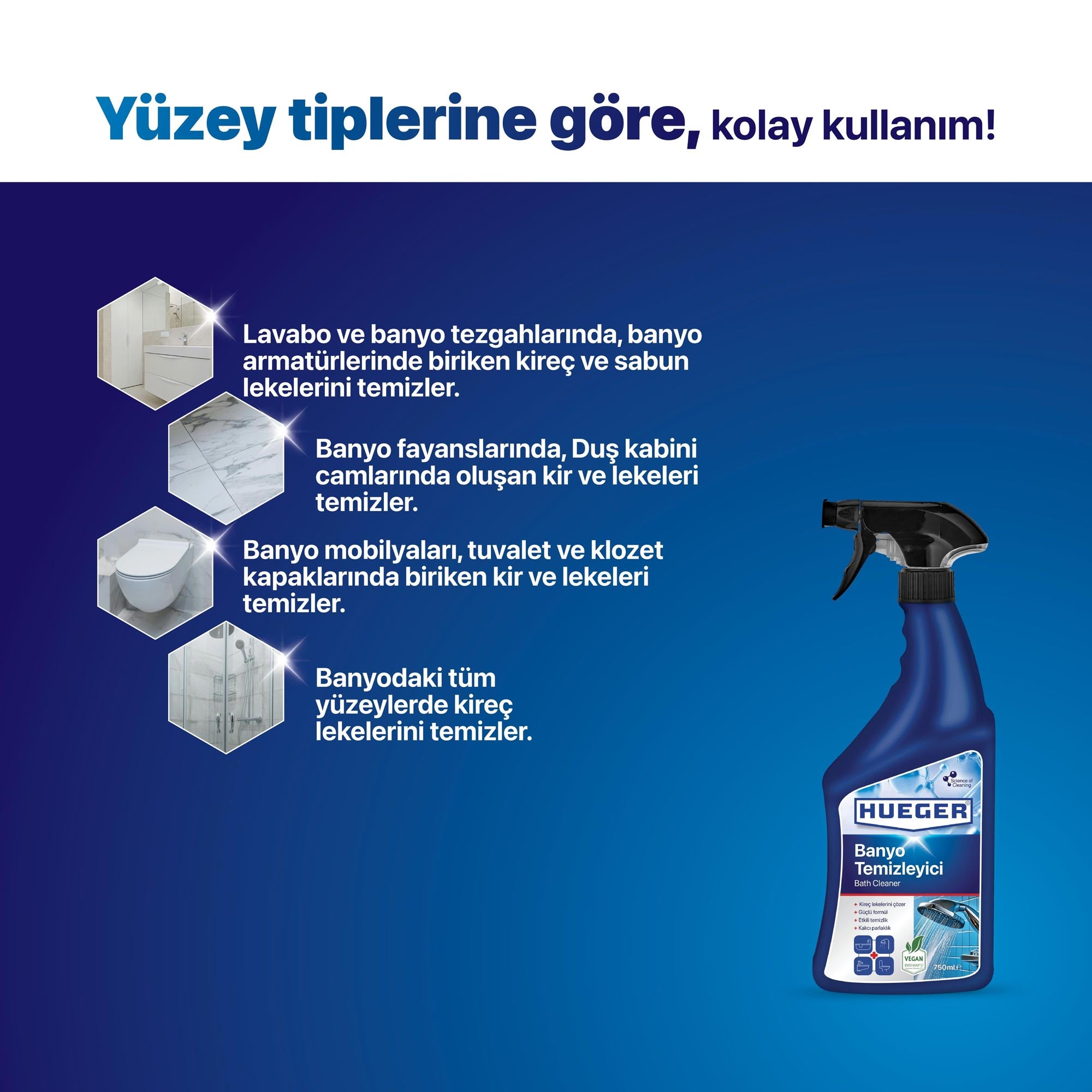 Vegan Banyo Temizleyici Yüzey Tiplerine Göre Kolay Kullanım