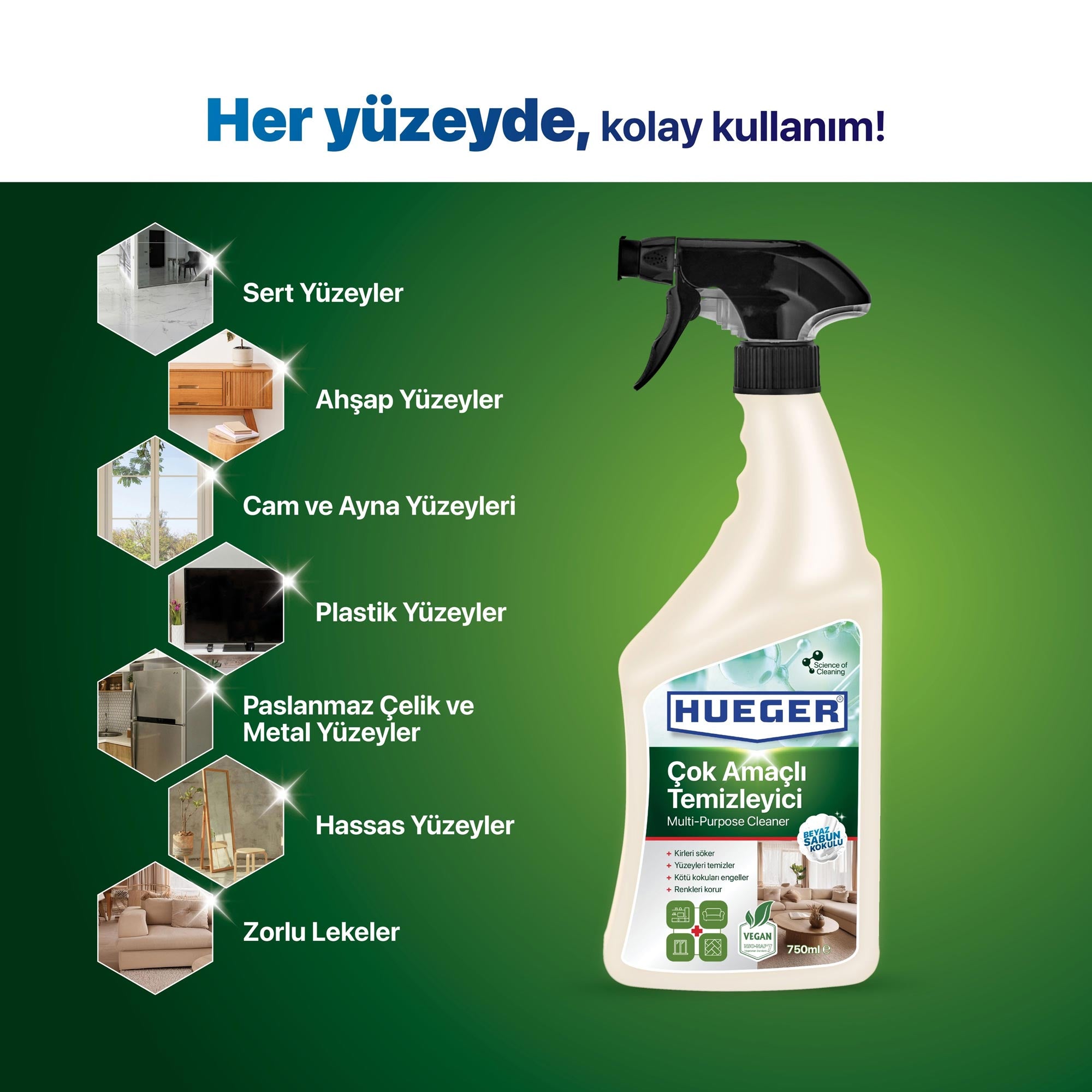 Vegan Çok Amaçlı Temizleyici Her Yüzeyde Kolay Kullanım